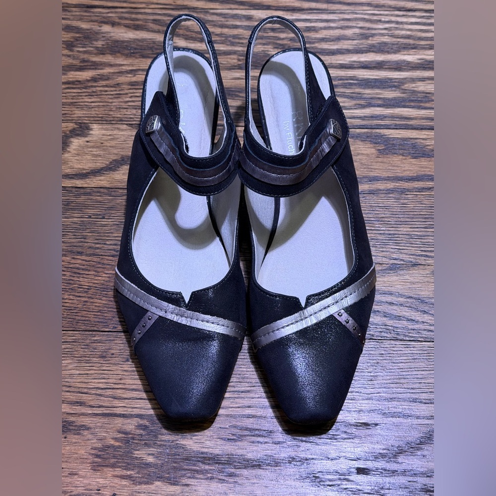 Women's black and silver Dorking low heel shoes size 40